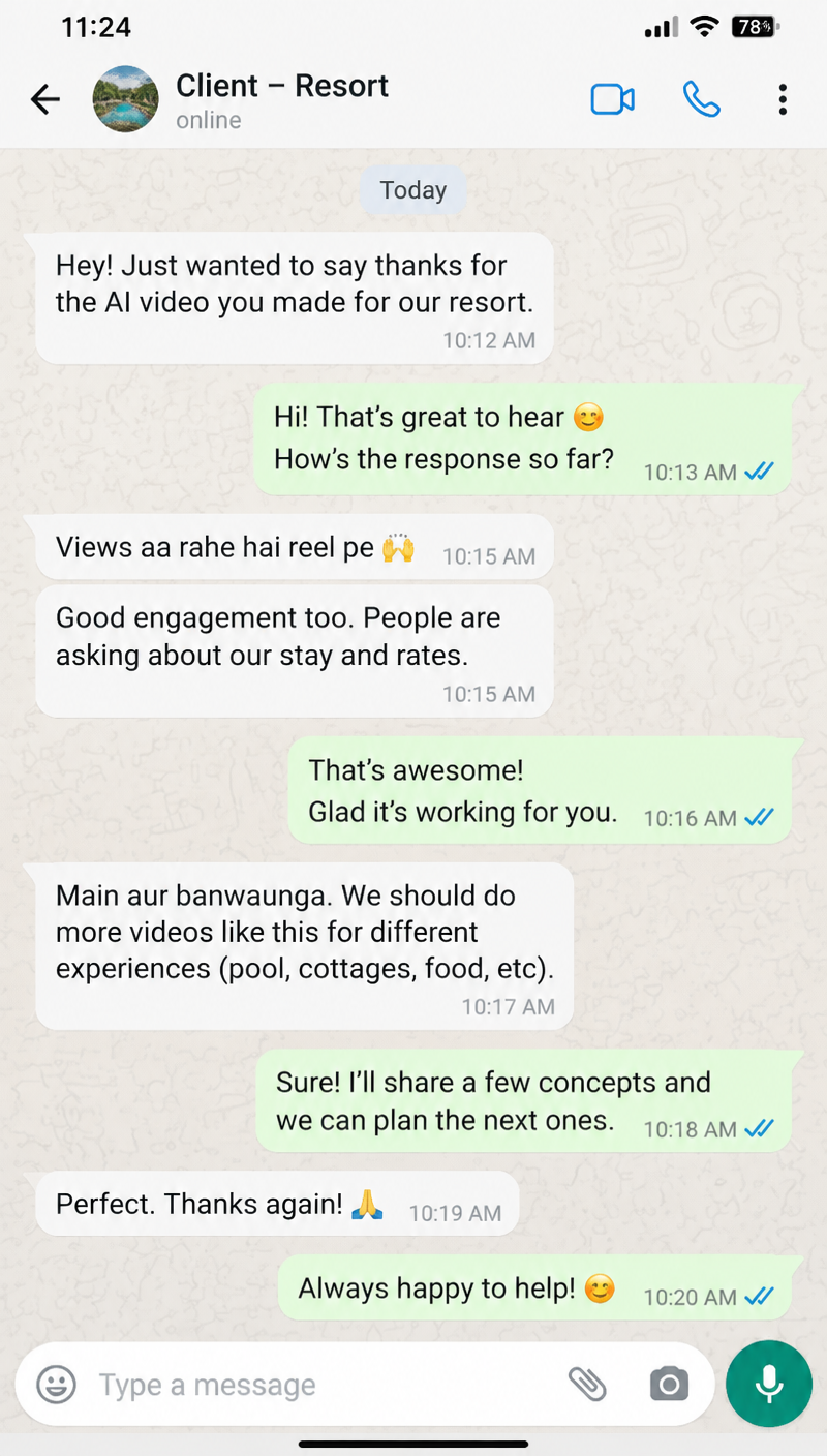 Feedback from Client, Resort