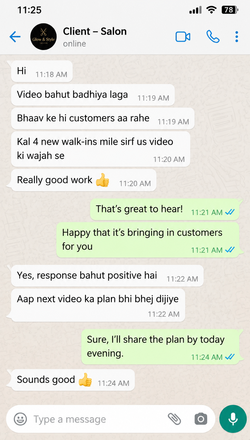Feedback from Client, Salon